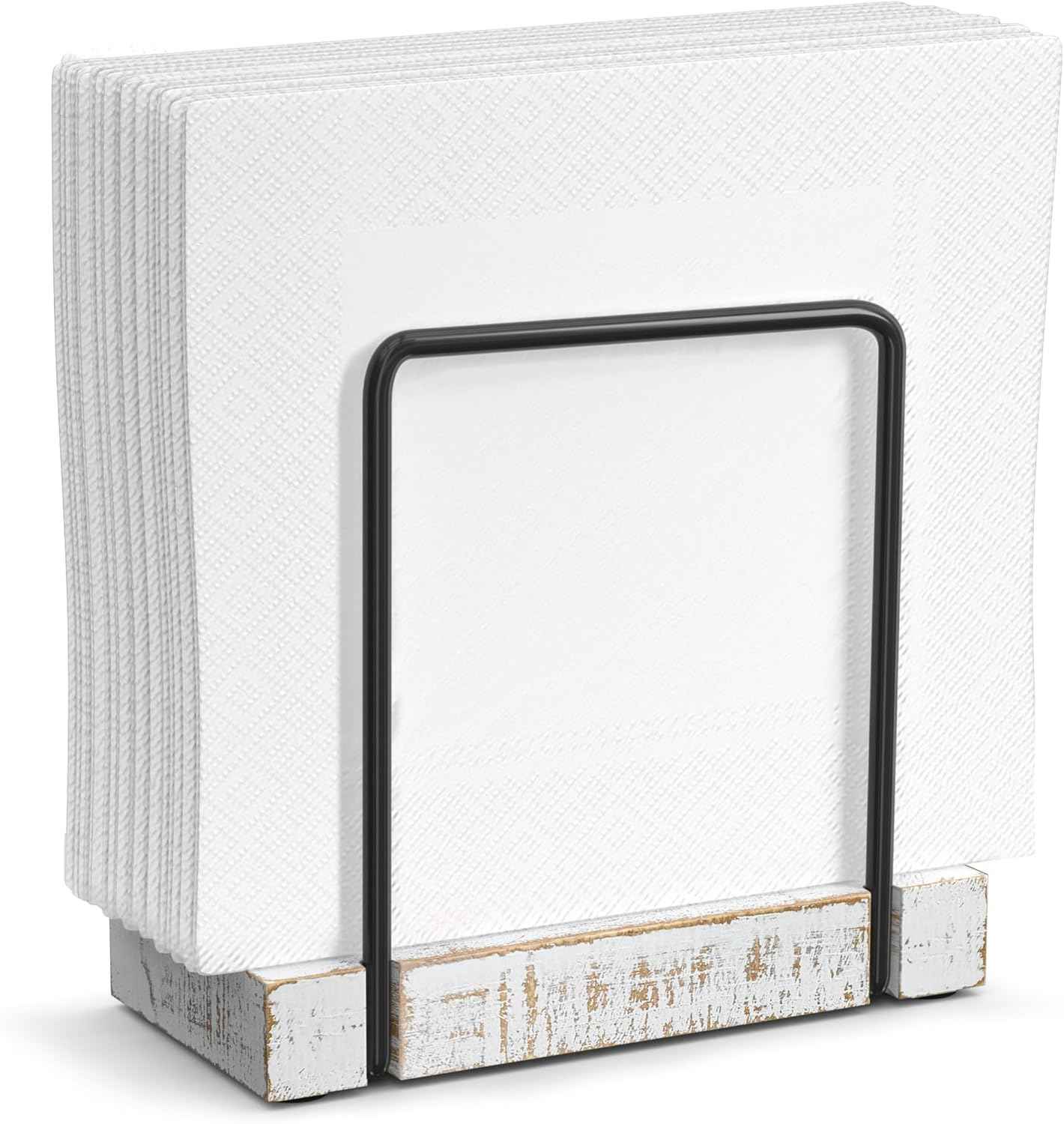 Wican Napkin Holder for Table, Bamboo Iron Standing Napkin Dispenser for Kitchen Dining Farmhouse Cocktail Picnic Bar Rustic Wood Holders for Paper Mail Bills Suitable for All Dining Room Decors Black