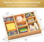 Bamboo Desk Drawer Organizer with Adjustable Dividers