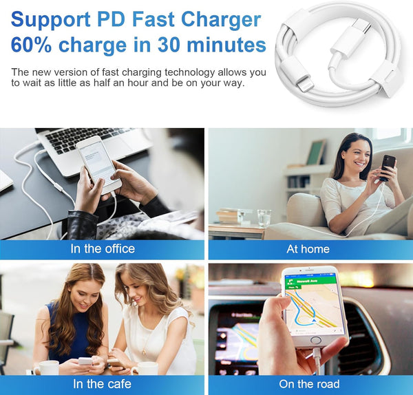 Fast Charging 20W PD USB C Wall Charger with 6FT Cable for iPhone and iPad