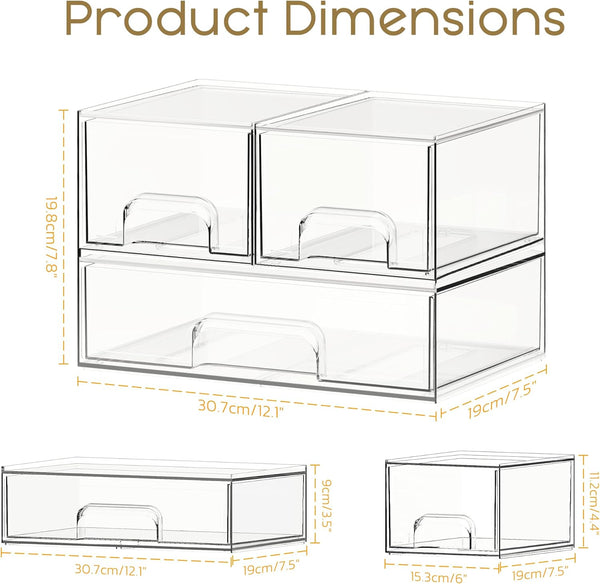 Clear Acrylic Stackable Storage Drawers for Bathroom, Kitchen, and Vanity
