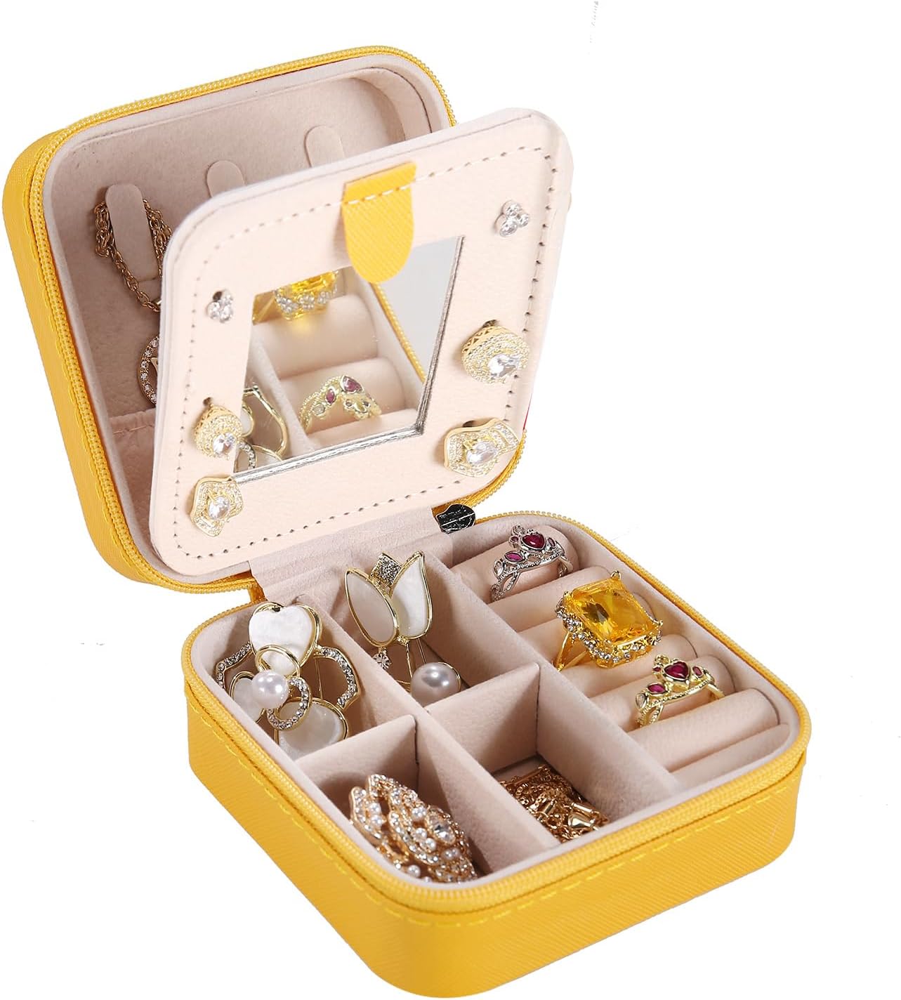 KElofoN Travel jewelry case Travel jewelry box Travel Jewelry Organizer Small box Gift for Girls Women with Mirror(Pink)