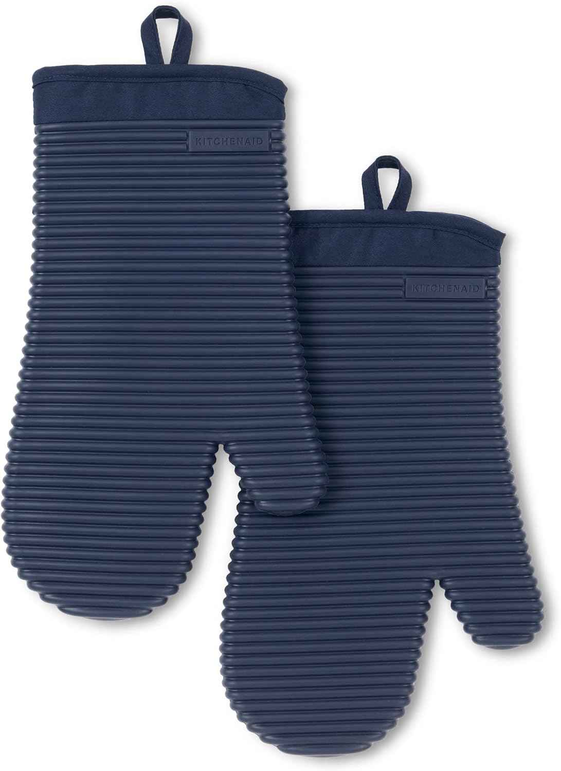 KITCHENAID Ribbed Soft Silicone Oven Mitt 2-Pack Set, 7.5"x13", Milkshake