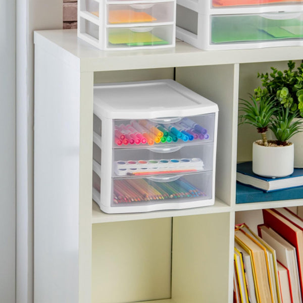 Sterilite 4-Pack 3 Drawer Unit Stackable Plastic Organizer for Home Office Storage