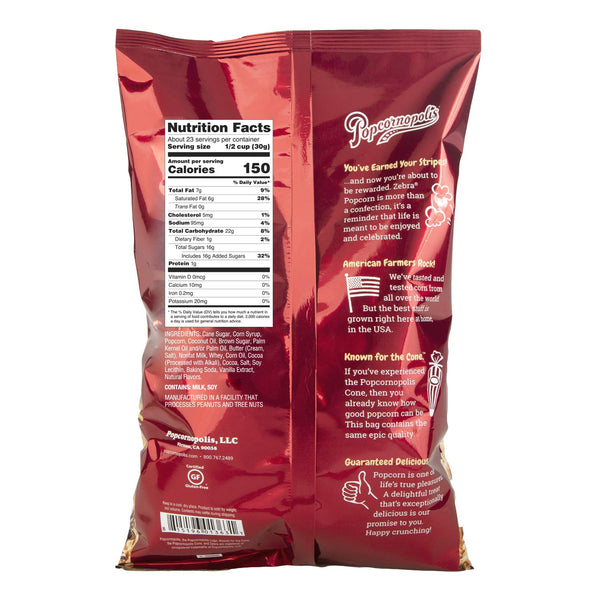 Popcornopolis Zebra Striped Caramel Corn with Confectionery Chocolate 24 Ounce American Grown