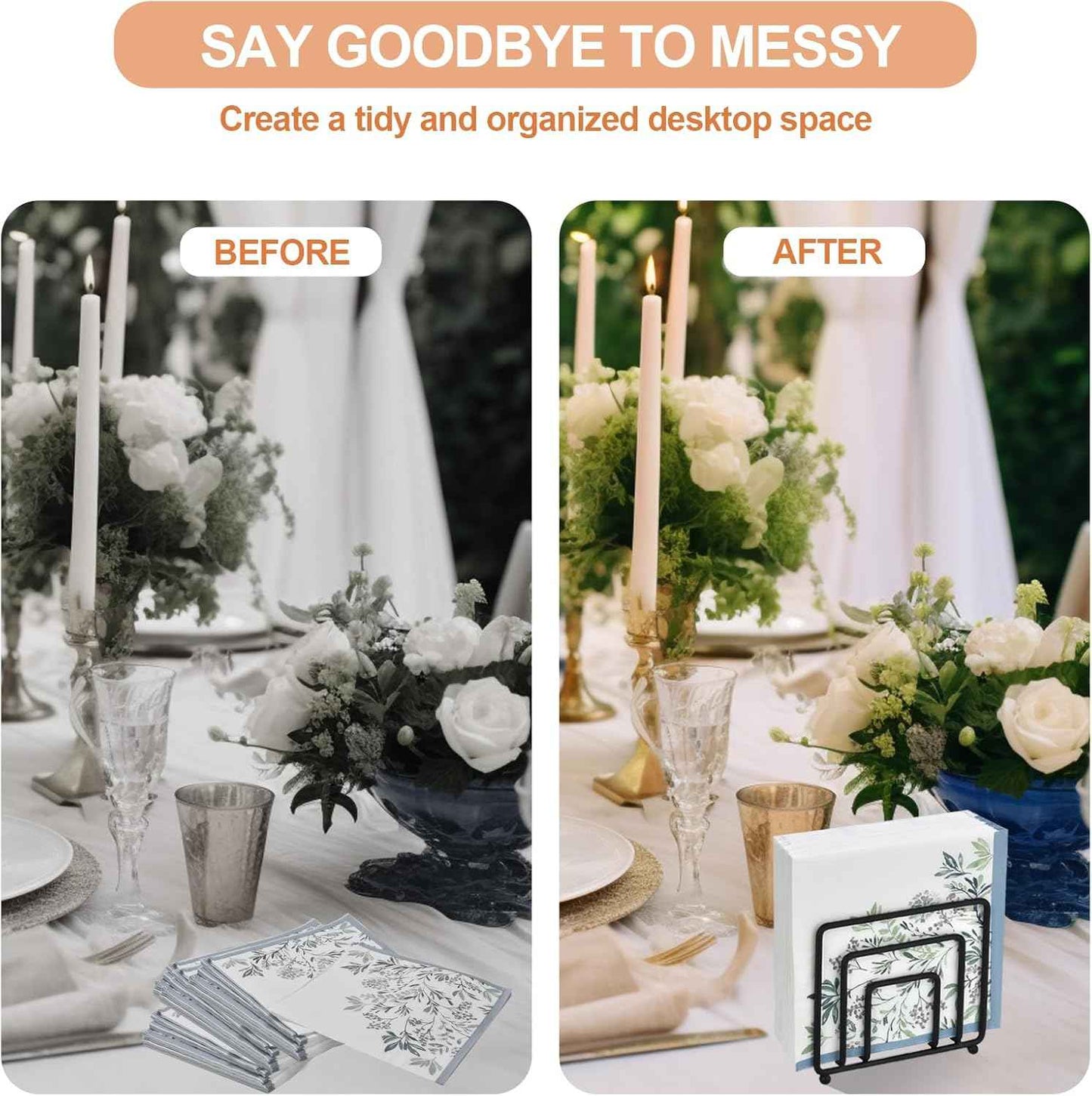 Napkin Holder for Table, Modern Metal Black Napkin Holders for Kitchen Dining Tables & Countertops, Paper Cocktail Napkins Holder Dispenser for Indoor & Outdoor Use by LAIHIFA