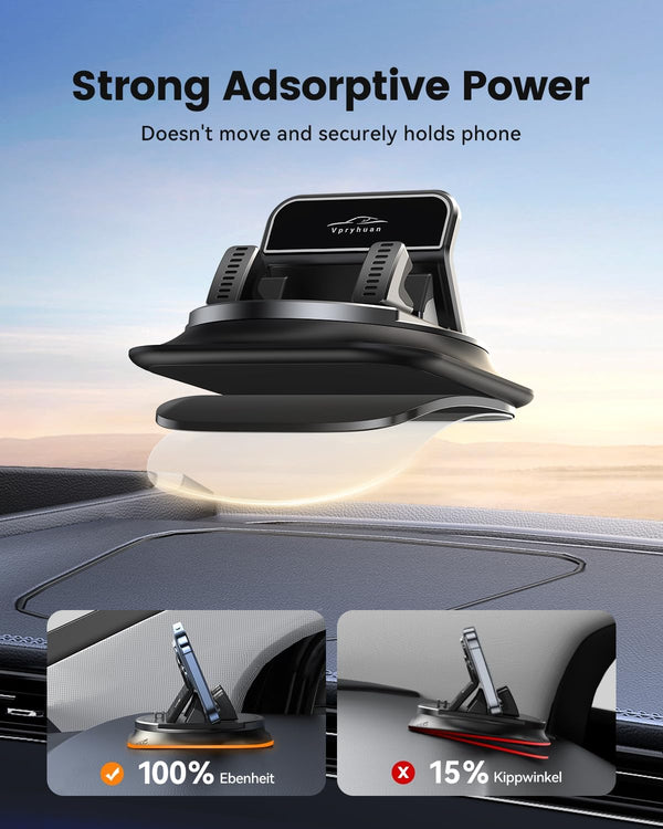 360 degree rotation car phone holder with anti-slip grips and one-hand operation