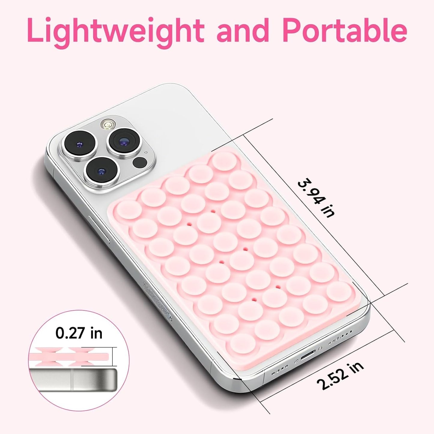 Silicone Suction Cup Phone Case Mount Double Sided, Phone Accessories Hands-Free Strong Grip Holder for Selfies and Videos, Silicon Phone Stand for iPhone and Android Light Pink