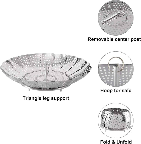 Zocy Steamer Basket, Stainless Steel Vegetable Steam Baskets for Steaming Cooking Expandable to Fit Various Size Pot (5.5" to 9.3")
