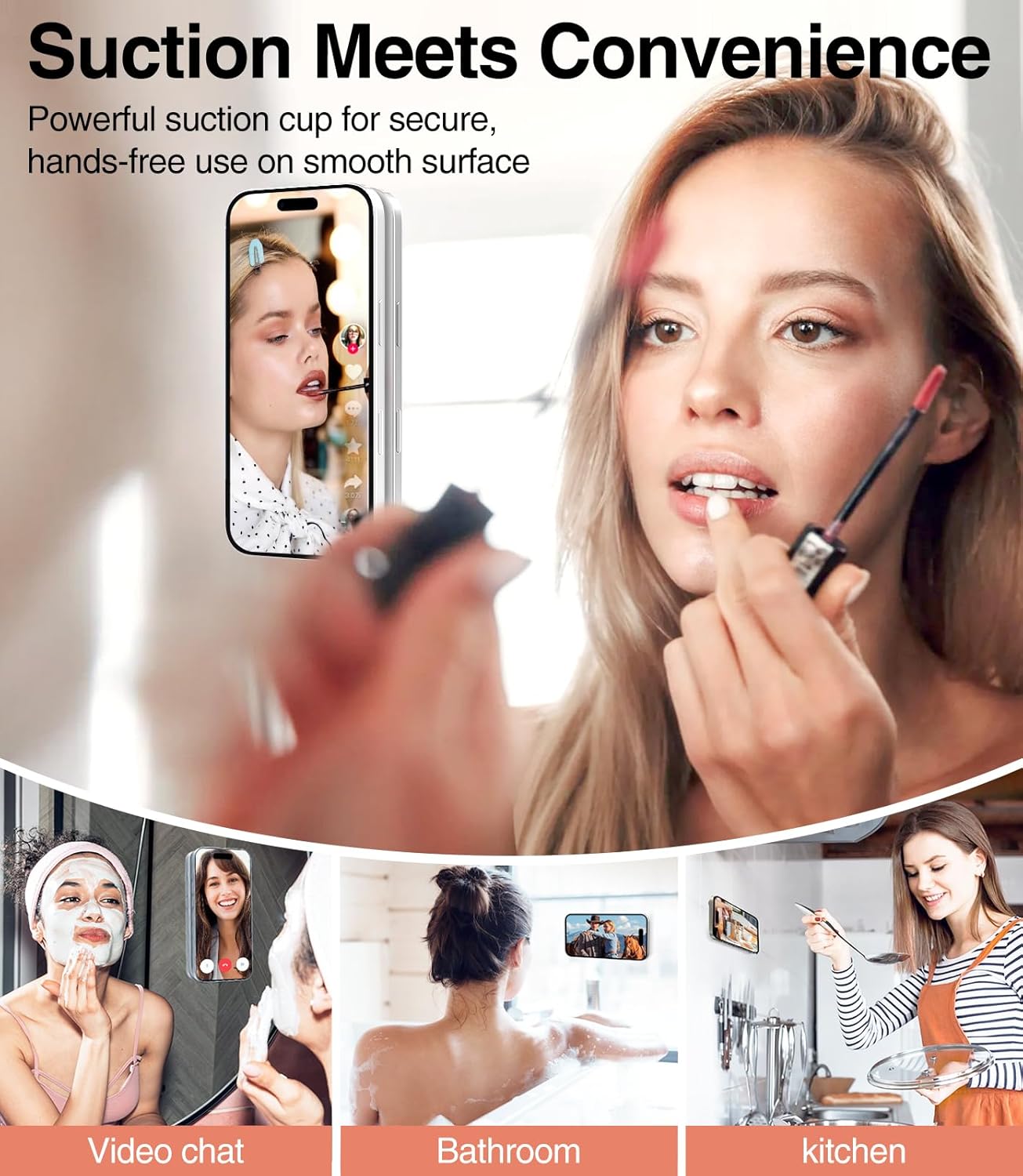 MagSuction Grip Magnetic Phone Grip Holder for MagSafe, Silicone Suction Phone Mount, Adjustable Kickstand with Finger Loop, Compatible with iPhone 16/15/14/13/12 Series (Black)