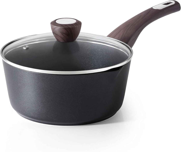 SENSARTE Ceramic Nonstick Sauce Pan with Lid, 3.0 Quart Saucepan with Double Spout, Large Cooking Pot, Non toxic Kitchen Sauce Pot, Non stick Saucier Pan, Induction Cookware, PFOA PTFE PFAS Free