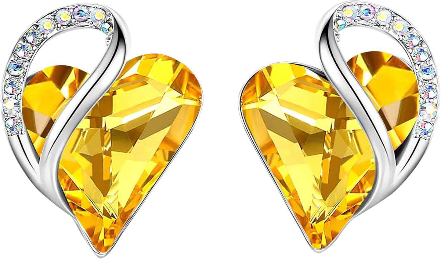 Leafael Infinity love Heart Birthstone Stud Earrings for Women, Valentine's Day Gifts for Mom, Wife, and Her, Silver Plated Birthday Jewelry