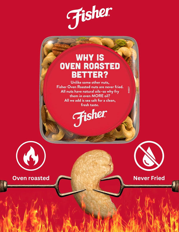Fisher Oven Roasted Mixed Nuts, 24 Oz, Almonds, Cashews, Pecans, Pistachios, Healthy Snack