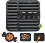 Walfos Silicone Trivet Mats - 4 Heat Resistant Pot Holders, Multipurpose Non-Slip Hot Pads for Kitchen Potholders, Hot Dishers, Jar Opener, Spoon Holder, Food Grade Silicone & BPA Free (Black)