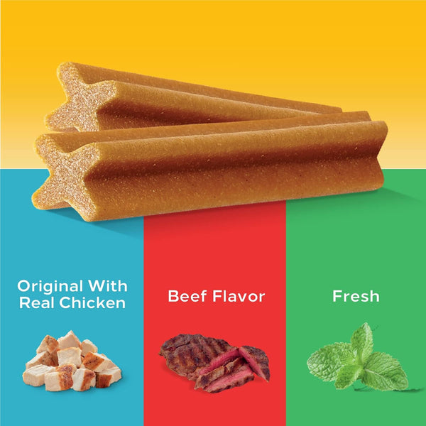 pedigree dentastix large breed dog treats original beef flavor dental chews 2.73 lb variety pack