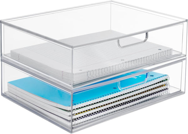 STORi STAX Plastic Stackable Organizer Drawers Set of 2 Clear Made in USA