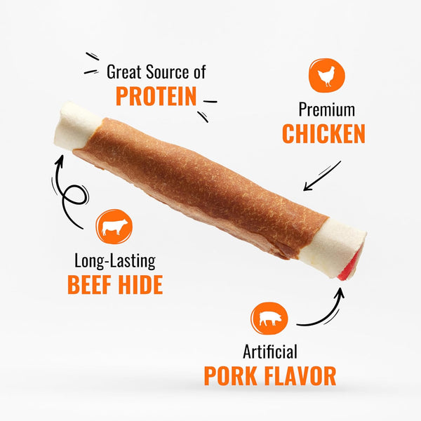 goodnfun triple flavor 7 inch rolls for dogs, 6 count, beef hide and chicken