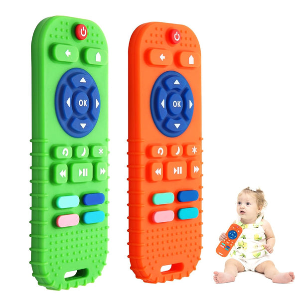 Hooku 2 Pack silicone teething toys for babies 0-6 months, teethers for babies 6-12 months with remote teether, sensory toys