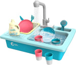 CUTE STONE Pretend Play Kitchen Sink Toys with Play Cooking Stove, Pot and Pan with Spray Realistic Light and Sound, Dish Rack & Play Cutting Food, Utensils Tableware Accessories for Kids Toddlers