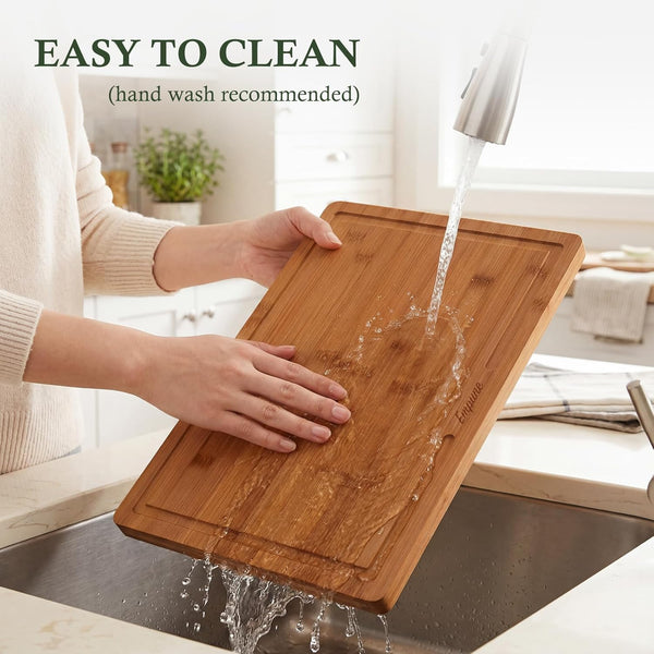 Bamboo cutting board set for kitchen, 3 piece extra thick with juice groove