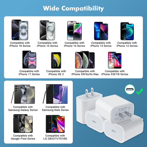 USB-C Wall Charger, 20W Power Adapter Replacement for Phones and Tablets