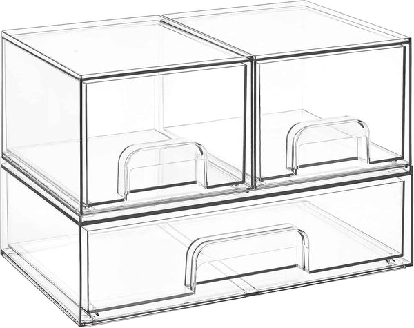 Vtopmart Stackable Storage Drawers Set of 5, Clear Plastic Organizer Bins for Baby Bottle, Beauty Supplies Storage, Ideal for Kichen Countertop, Vanity, Bathroom, Cabinet, Pantry Organization