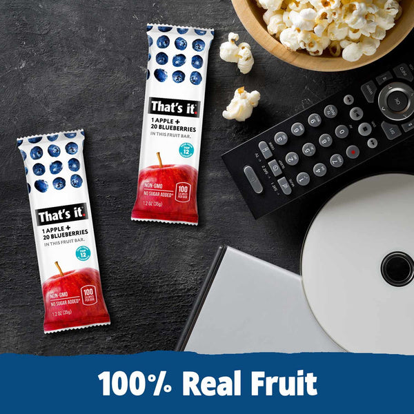 100% Natural Real Fruit Bar Variety Pack, High Fiber Vegan, Gluten Free, Non GMO, No Added Sugar, No Preservatives