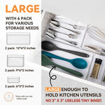 6 pack large clear plastic drawer organizer trays for kitchen utensils and office desk