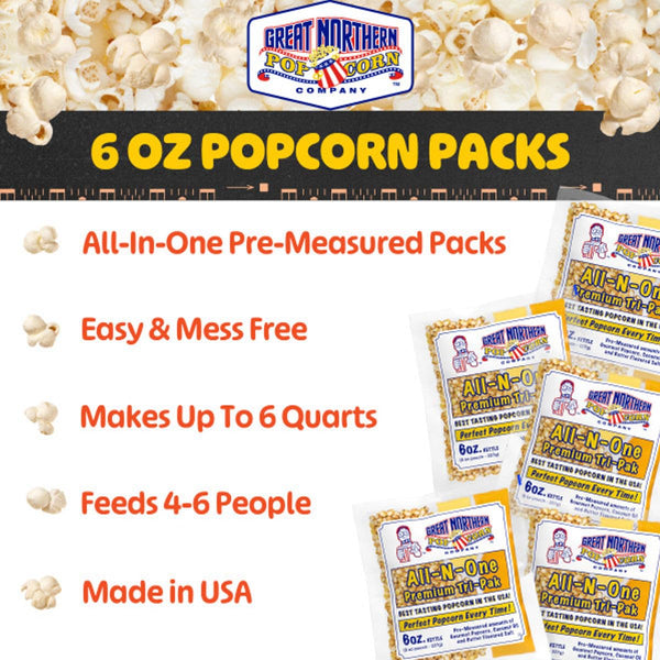 Case of 12 Pre-Measured Popcorn Packs for 6-Ounce Kettle Popcorn Machines