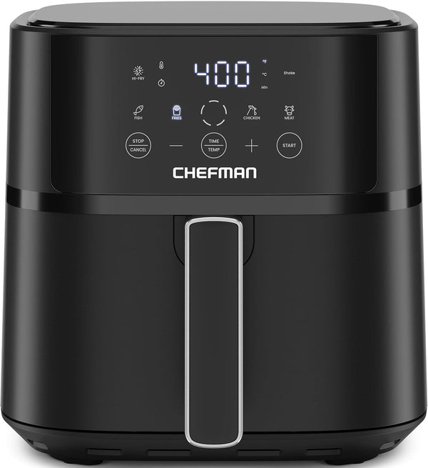 Chefman Air Fryer – 6 QT Compact Airfryer for Quick & Easy Meals, Features Hi-Fry Technology for Extra Crisp, Easy-View Window, Touch Controls with 4 Presets, Nonstick & Dishwasher Safe Basket - Black