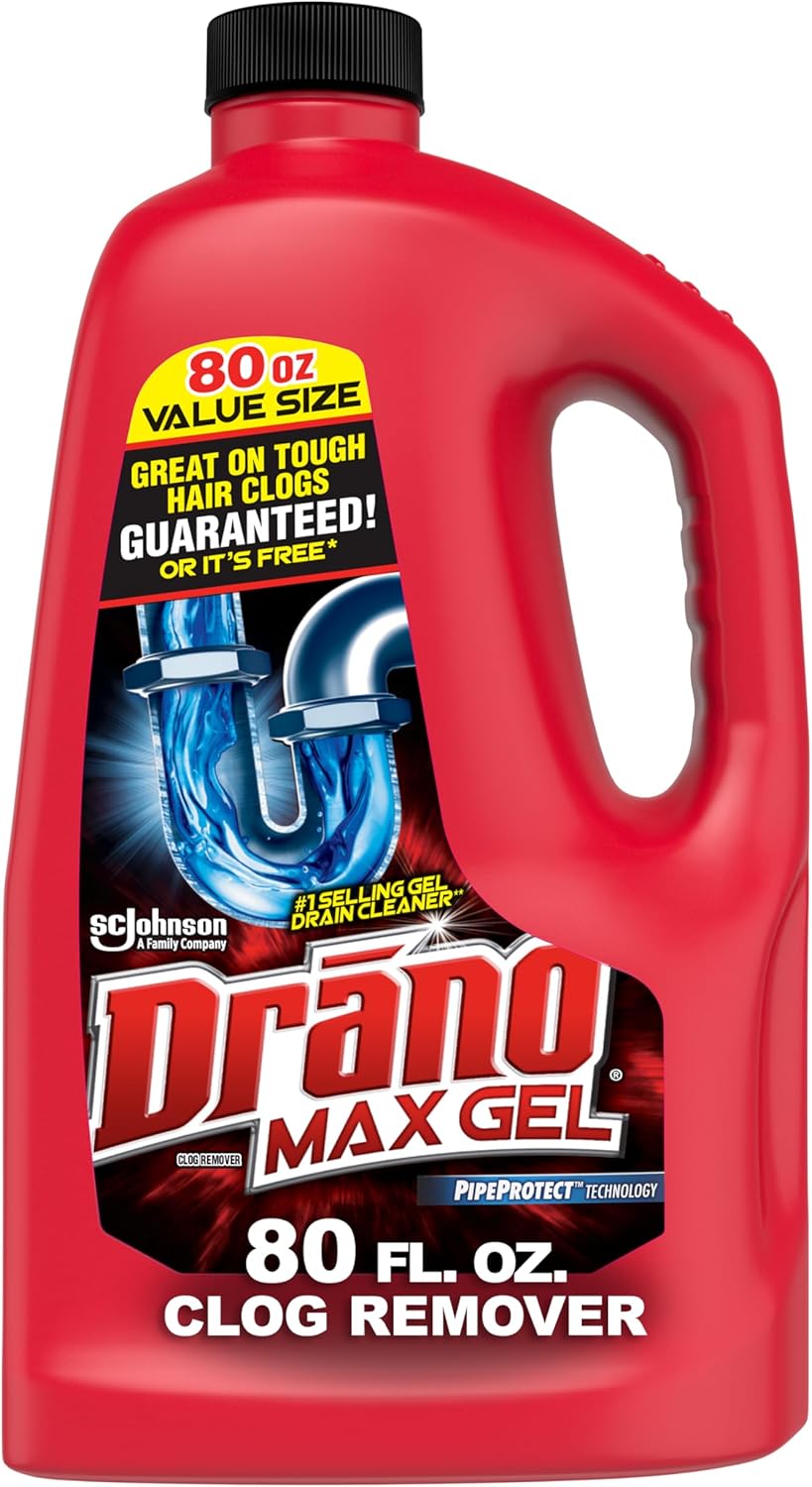 Drano Max Gel Drain Clog Remover and Cleaner for Shower or Sink Drains, Unclogs and Removes Hair, Soap Scum, Blockages, 32 oz