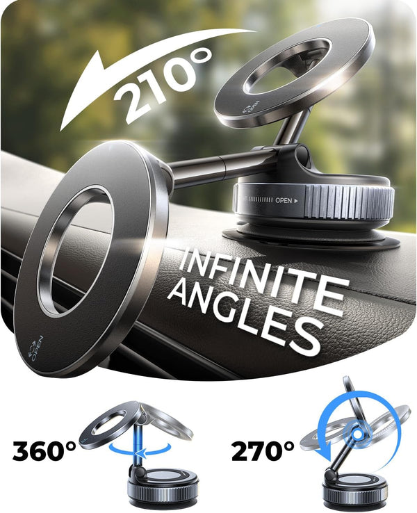 2026 Upgraded for MagSafe Vacuum Car Phone Mount, 2800gf Strong Magnetic Phone Holders for Your Car, 360° Adjustable 98LBS Suction Cup Car Mount, Car & Truck Accessory for iPhone 12–17 Pro Max
