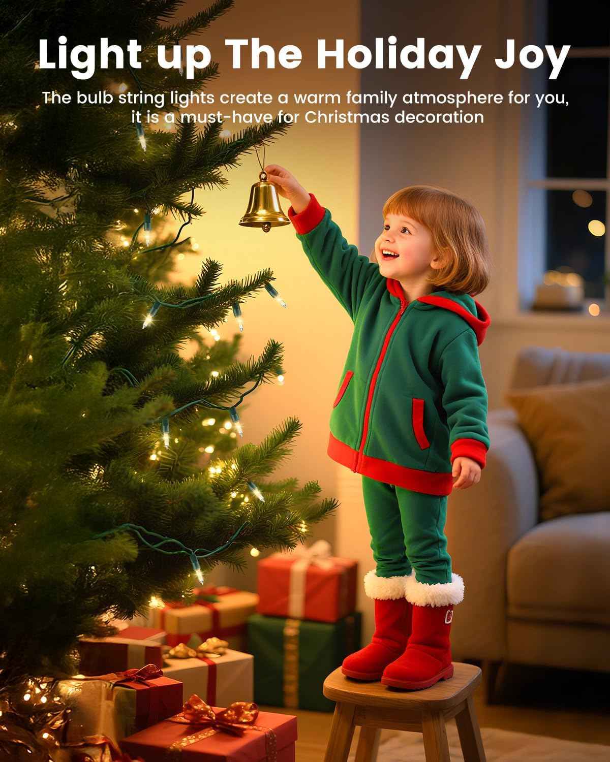 Clear Christmas String Lights, 100 Count Mini Incandescent Bulbs, 25FT Green Wire Indoor Holiday Lights