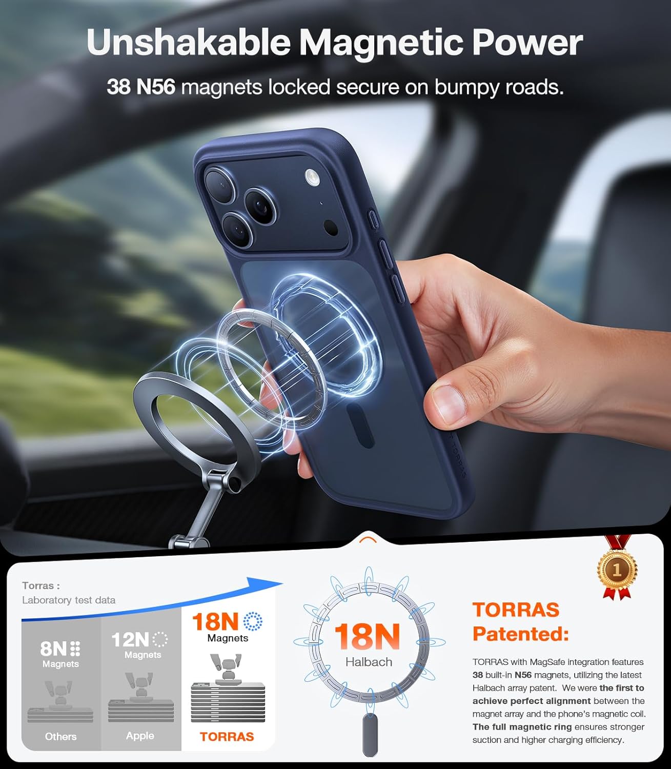 TORRAS for iPhone 17 Pro Case, Shockproof Magnetic [Camera Control][Military-Grade Protective][Fit for MagSafe] Slim Translucent Anti-Fingerprint Phone Case for iPhone 17 Pro 6.3", Deep Blue - Rayz Mart