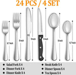 MUTNITT Stainless Steel Silverware Set for 4 with Steak Knives, Dishwasher Safe, Mirror Polished Cutlery Utensil Set