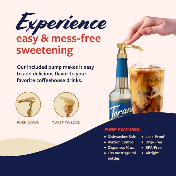 Torani sugar-free vanilla flavored syrup, zero-calorie, 25.4 fl oz, pump included