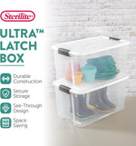 Sterilite 4 Pack Ultra Latching Box Storage Bins with Lids Clear Plastic 70 Quart Heavy Duty Organizing Containers