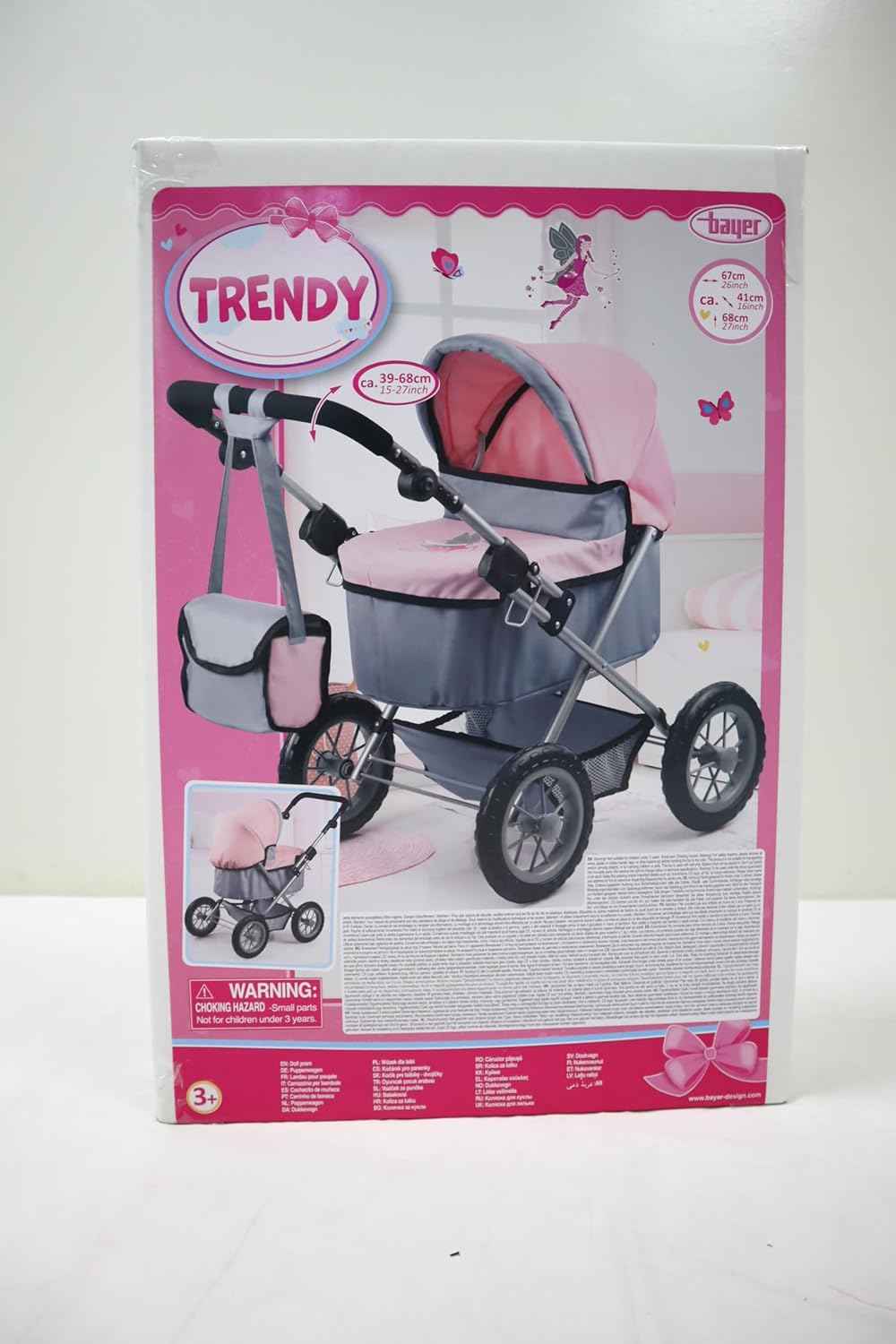Bayer Design Baby Doll Trendy Pram in Grey/Pink, 67 x 41 x 68 centimeters, 1300800