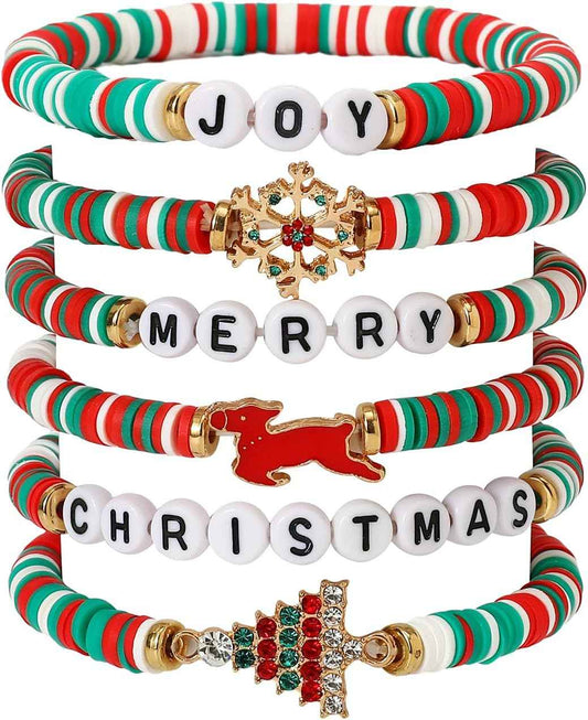 MTAADSQ Christmas Bracelets for Women Stackable Xmas Stretch Festive Bracelets Jewelry Heishi Costume Party Favors