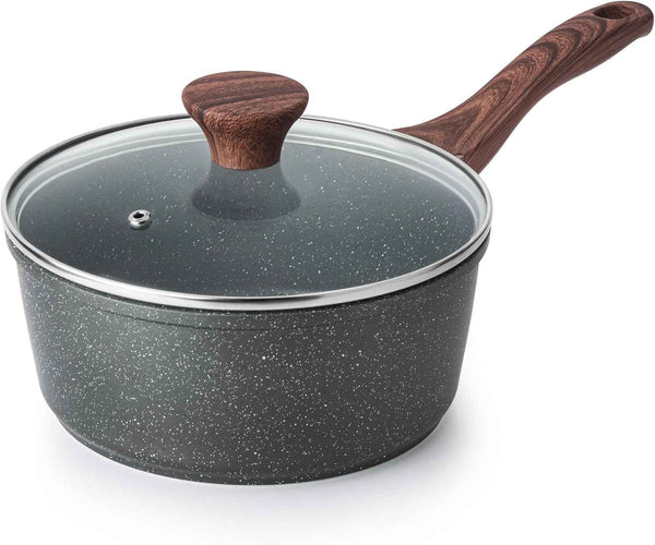 Sensarte 1.5 Qt Nonstick Saucepan with Lid, Swiss Granite Coating, Stay-cool Handle, PFOA Free