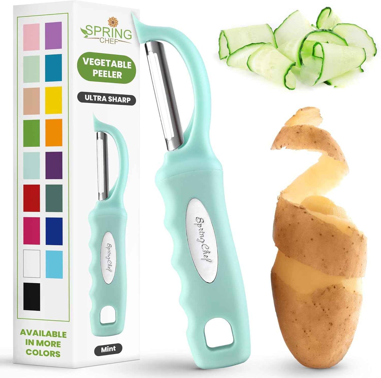 Spring Chef Premium Swivel Vegetable Peeler, Soft Grip Handle and Ultra Sharp Stainless Steel Blades - Perfect Kitchen Peeler For Veggie, Fruit, Potato, Carrot, Apple - Black