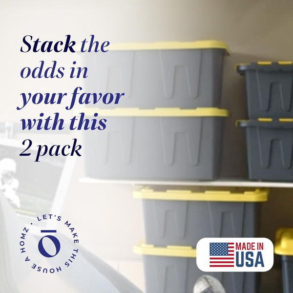 Heavy Duty Plastic Storage Bins with Lids, 15 Gallon, Black/Yellow