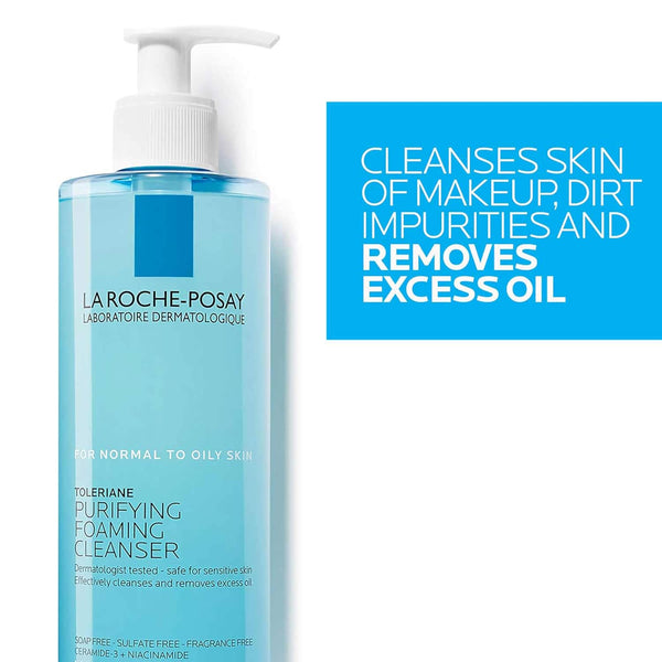 la roche-posay toleriane purifying foaming facial cleanser for sensitive skin with niacinamide ceramides oil free