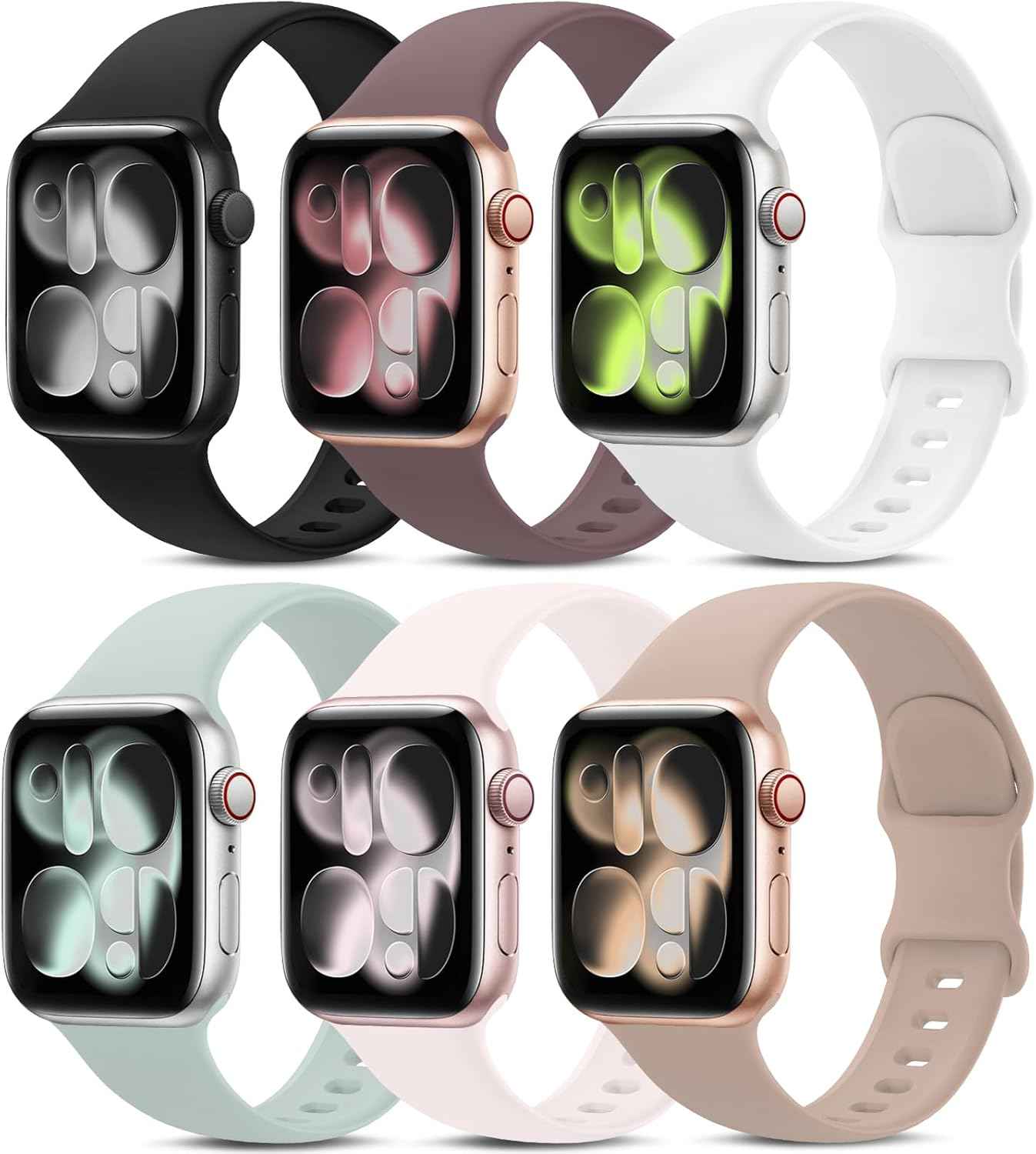 6 Pack Sport Bands Compatible with Apple Watch Band 38mm 40mm 41mm 42mm 44mm 45mm 49mm 46mm,Silicone Waterproof Strap for iWatch Apple Watch Series 11 10 9 Ultra 8 7 6 5 4 3 2 1 SE Women Men