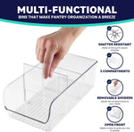 ELTOW 4-Pack 3-Compartment Plastic Snack Organizer with Removable Dividers for Pantry and Fridge Storage