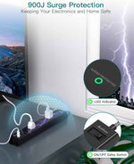 Surge protector power strip with 6 AC outlets and 4 USB ports, flat plug, 1875W/15A, overload protection