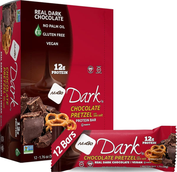 NuGo Dark Chocolate Pretzel Protein Bar, Vegan, Gluten Free, Non-GMO, Kosher Pareve, 24 Count
