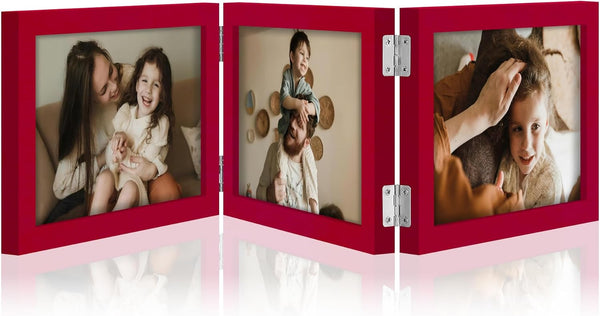 decorUhome Engineered Wood Trifold 4x6 Photo Frame with Plexiglass for Tabletop Display, Black, 3-Picture Frame
