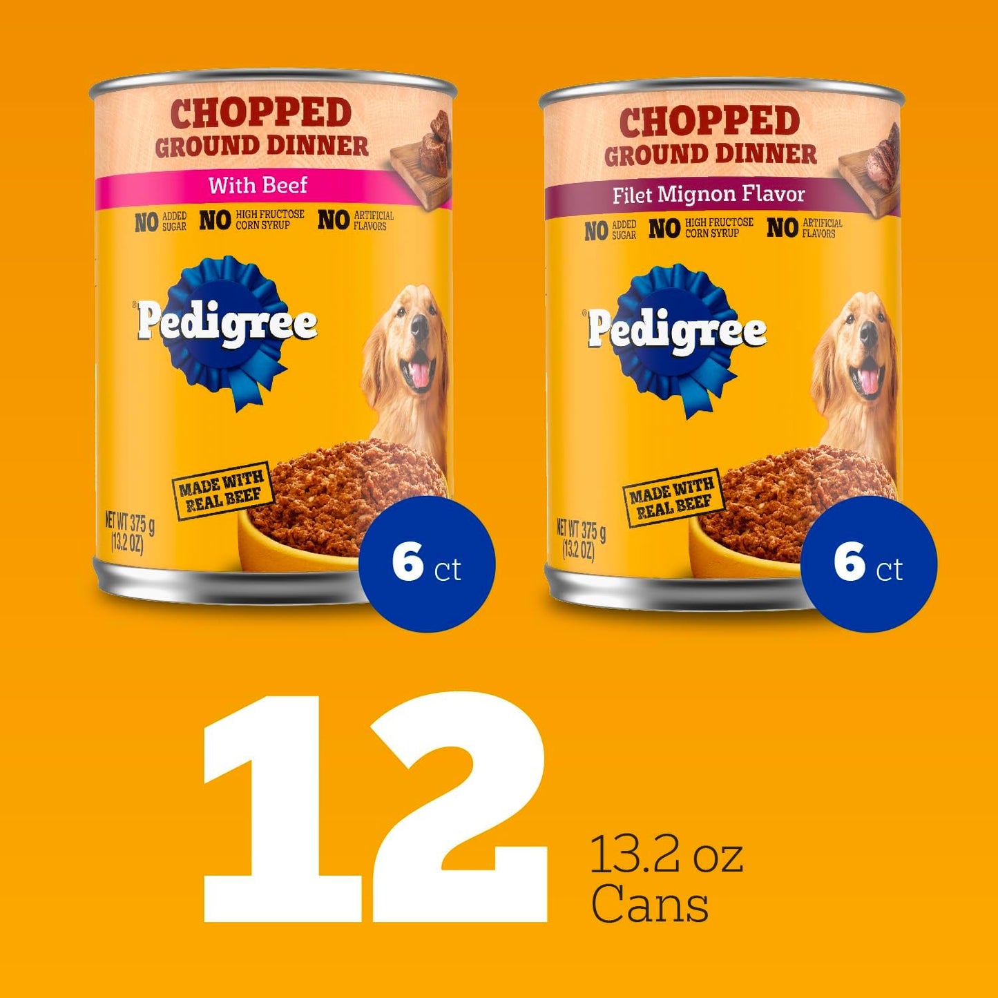 Pedigree Chopped Ground Dinner Wet Dog Food Filet Mignon & Beef Variety Pack, (12) 13.2 oz. Cans