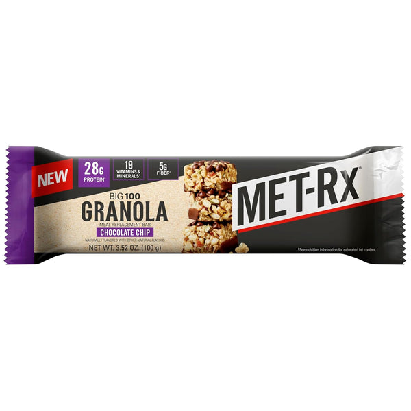 MET-Rx Big 100 Granola Protein Bar, 28 G Protein, Chocolate Chip, Pack of 9