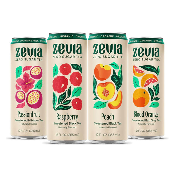 Zevia Zero Sugar Tea, Hibiscus Tea with Passionfruit, 12 oz Cans, 12-Pack, Naturally Sweetened, Zero Calorie, Non-GMO, Gluten-Free, Vegan